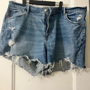 Abercrombie & Fitch Curve Love High Rise Mom Blue Jean Shorts Distressed